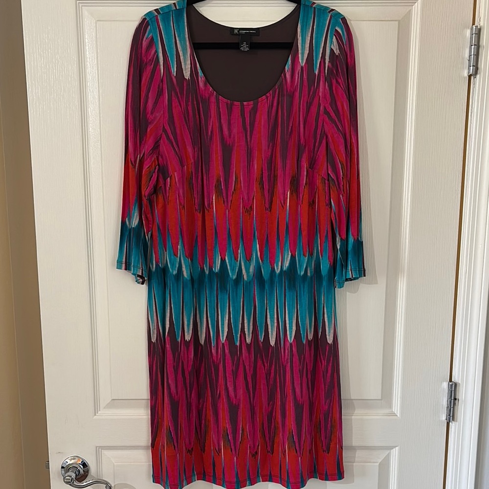 INC International Concepts Pink and Blue Sheath Dress with 3/4 Sleeves